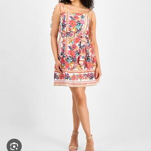 Julia Jordan Floral Print Tie-Waist Sundress - Pink Multicolor. Size L